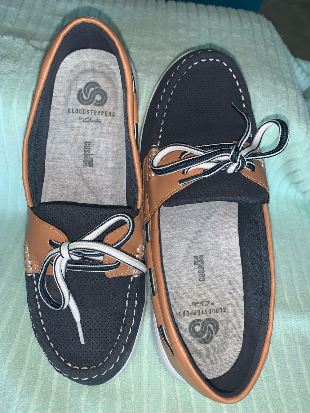 Cloudsteppers by Clarks Navy and Tan Lace-Up Boat Shoes
